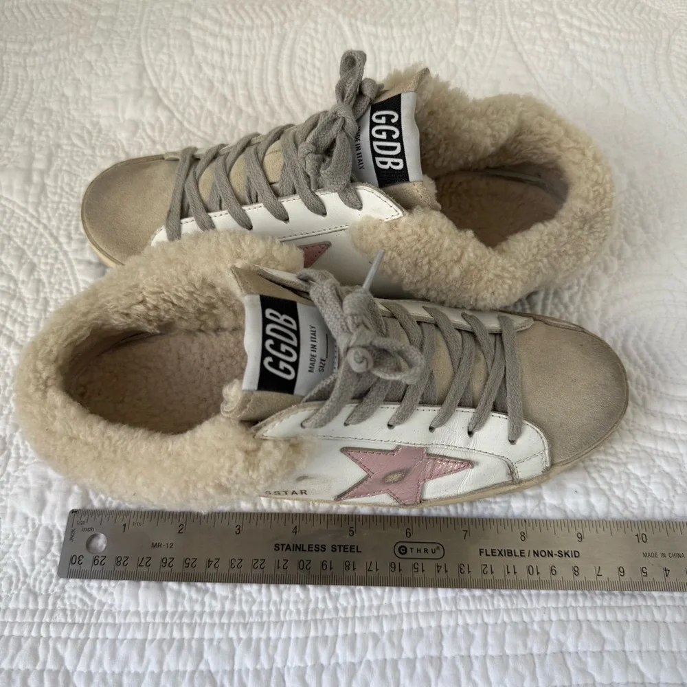 Golden Goose Super-Star Sabot Shearling Sneakers White Pink Star Women’s 7 - Picture 7 of 8